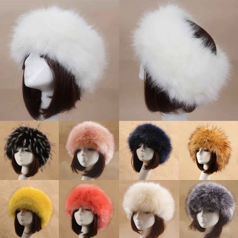 New Winter Thick Furry Hairband Fluffy Russian Faux Fur Women Girl Fur Headband Hat Winter Outdoor Earwarmer Ski Hats Hot Sale