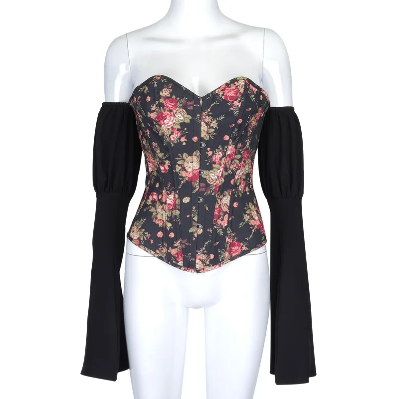 Женский Джинсовый корсет с открытыми плечами и открытой спиной|Майки| |