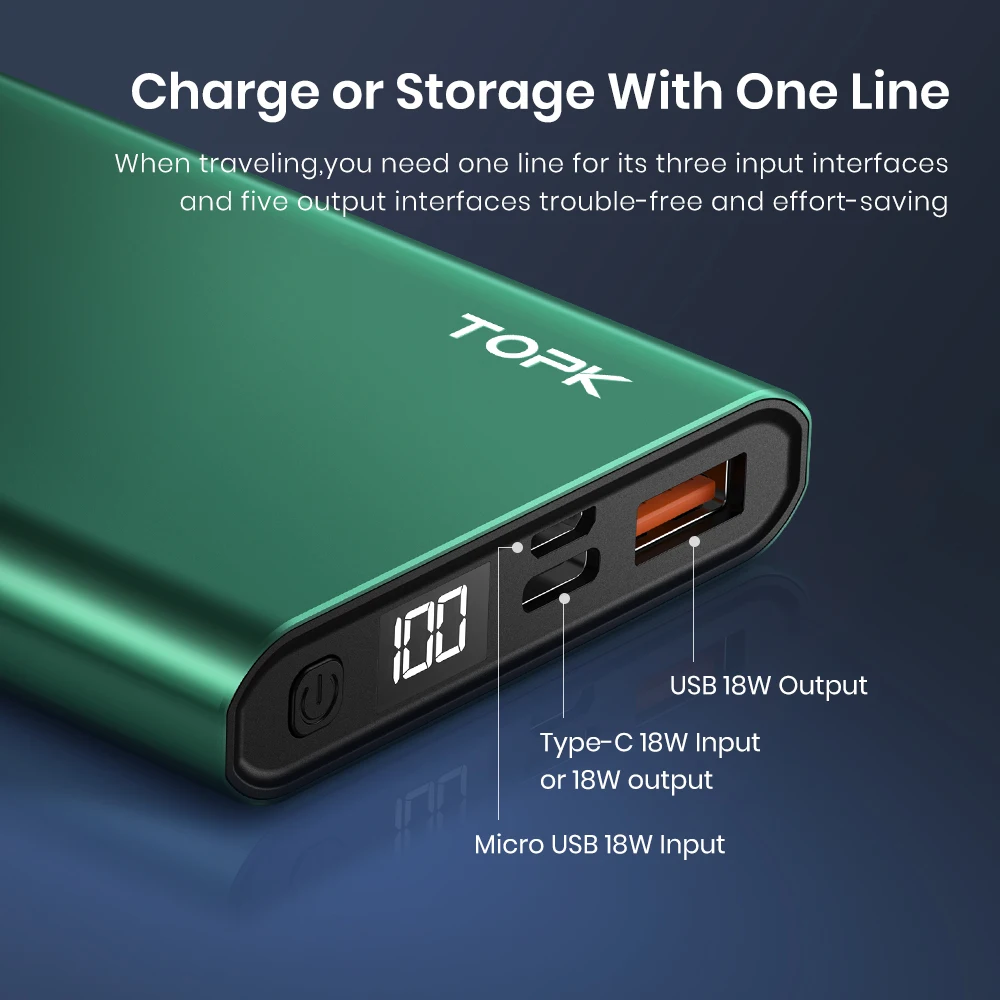 topk 10000mah power bank pd qc3 0 fast charging portable usb c led display external charger battery for xiaomi mi 9 8 iphone free global shipping