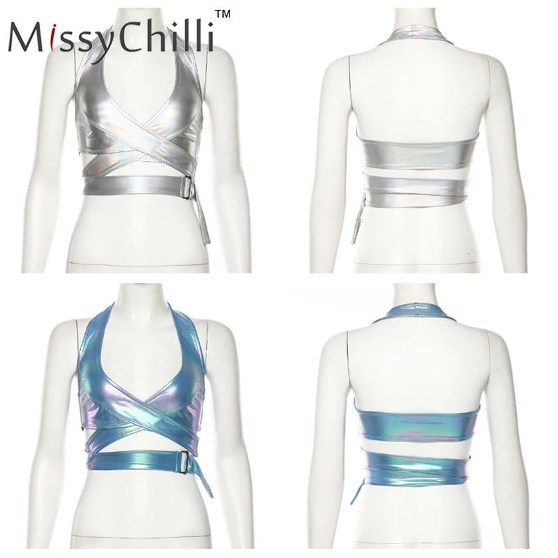 MissyChilli трикотажный бандаж на шею синий фестиваль бретельках для женщин v-образный