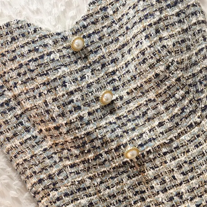 2019 осенне зимнее женское платье с длинным рукавом и круглым вырезом твидовое в