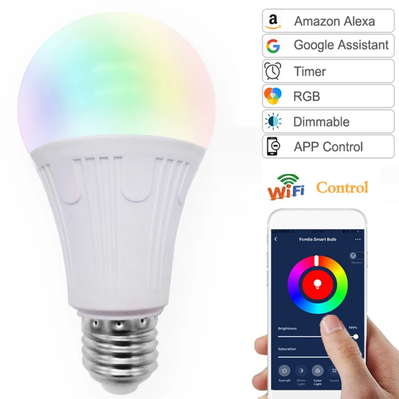 

E27 E26 B22 смарт-лампочка Wifi RGBW цветная лампа с регулировкой яркости работает с Alexa Google Assistant LED fcмила управление через приложение Smart Home