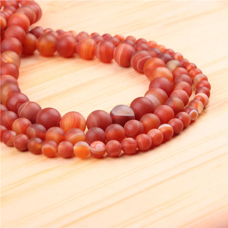 

Natural Frosted Red Stripes 4/6/8/10/12mmBeadRoundBeadSpacerJewelryBeadLooseBeadsForJewelryMakingDIYBracelet