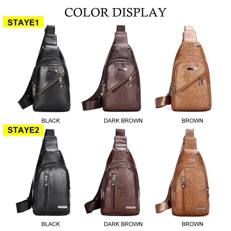 

Brand Messenger Bag Leather Men Chest Bag Vintage Crossbody Shoulder Bag New Men's Business Sling Bags Male Casual Chest Pack