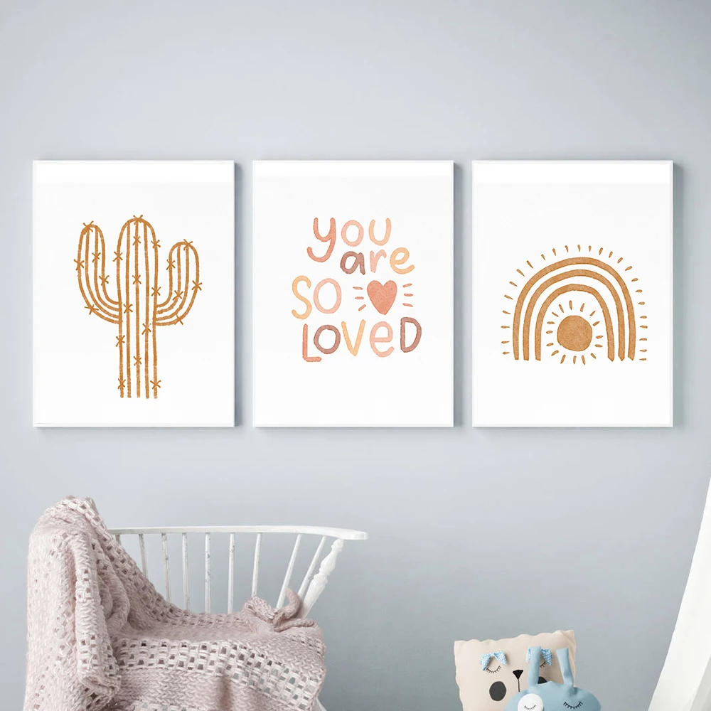 

loved You are so Rainbow Cactus Nursery Print Canvas Painting Wall Art Pictures Poster Prints for Kids Baby Room Home Decoration