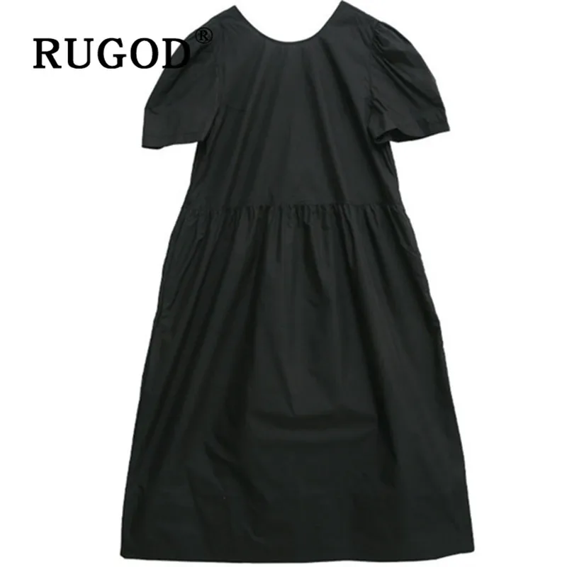 

New korean puff sleeve loose midi dress women elegant O-neck backless sundress casual summer candy color high waist dress