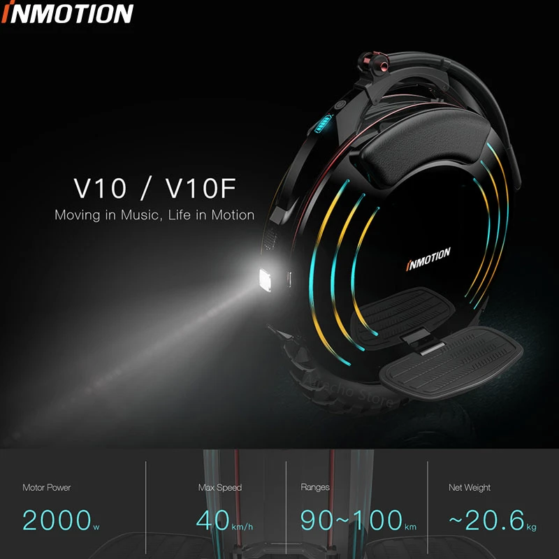 Моноцикл INMOTION V10, самобалансирующийся электрический скутер, 1800 Вт, встроенный в ручке, Ховерборд с декоративными лампами, длинная доска