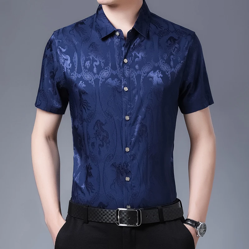 

Mens Satin Shirts Silk Mens White Dress Shirts Loose Summer 2020 For Mens Plus Size Clothing Baroque Party Social Club Green New