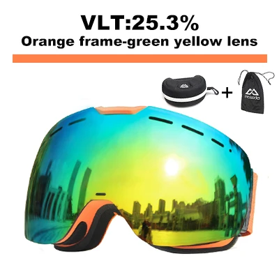 green yellow lens Mosodo магнитные лыжные очки сноуборд снегоход противотуманные лыжные очки снег большие сферические зимние лыжные очки осветляющие Лен - Цвет: green yellow lens
