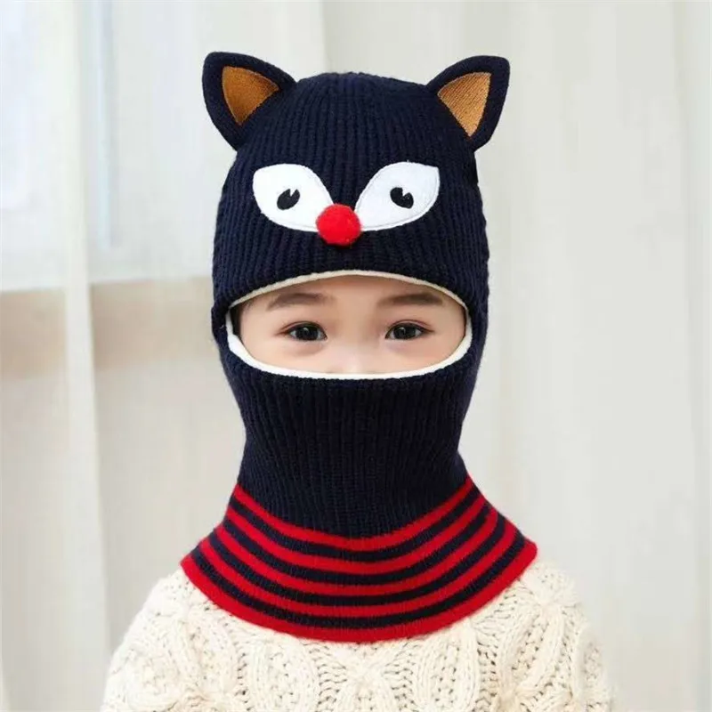 New Winter Baby Hat Fox Ear Head Cap for Boys Girls Windproof Autumn Crochet with Hooded Scarf Warm Kids Beanie | Детская одежда и