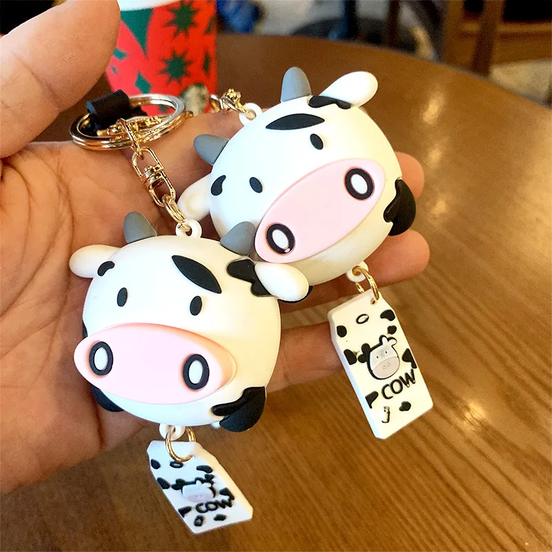 

Cute Cow Keychain Silicone Small Fresh School Bag Car Pendant Doll Anime Couple Gift Fashion Accessories Key Ring