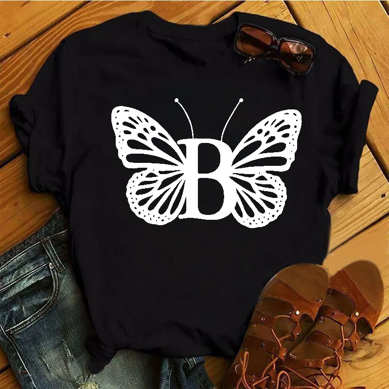 Новые женские топы с круглым вырезом принтом бабочки и надписью индивидуальным