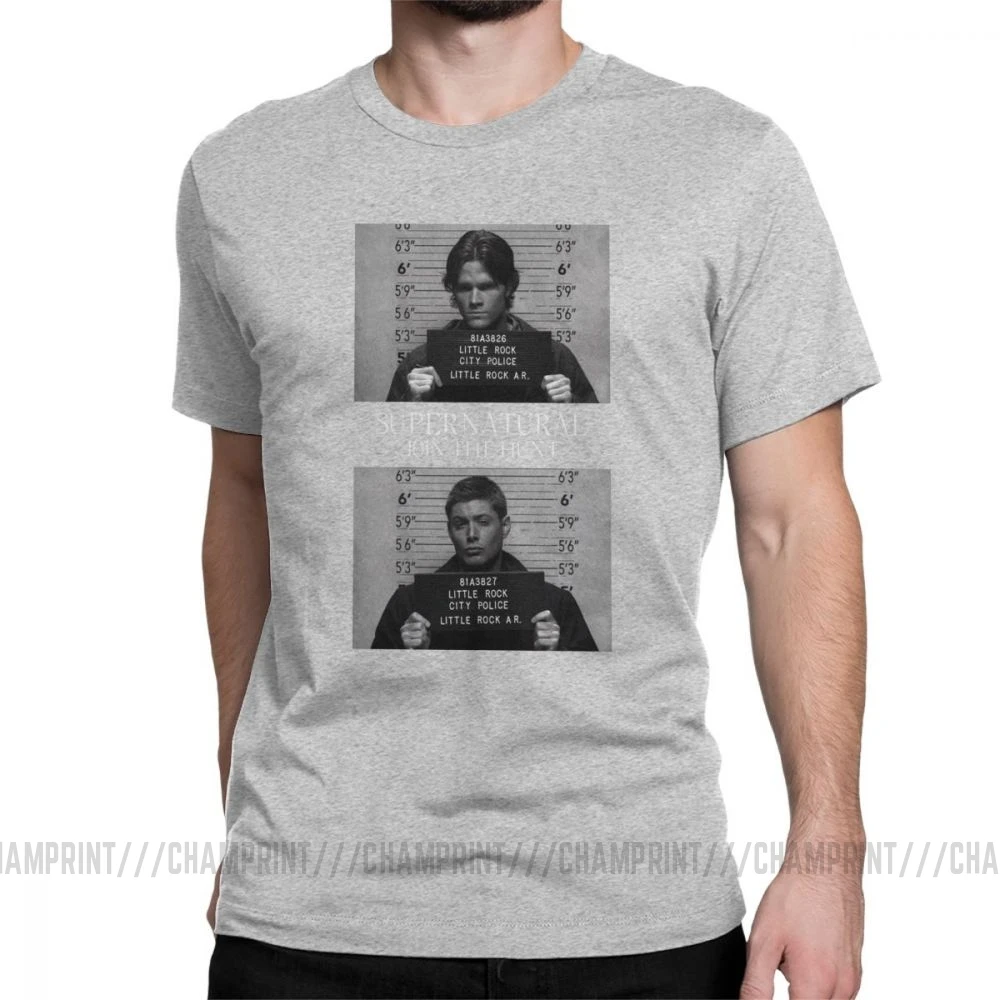 Сверхъестественная футболка Mugshot's Spn Brothers Angel Футболка мужская размера плюс одежда сумасшедшая футболка с круглым вырезом очищенный хлопок - Цвет: Серый