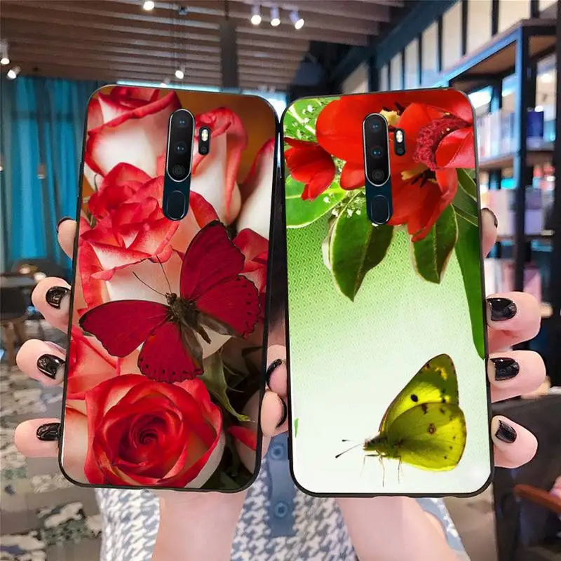 Мягкий чехол для телефона с красной бабочкой и розами на заказ Oppo A5 A9 2020 Reno2 z Renoace