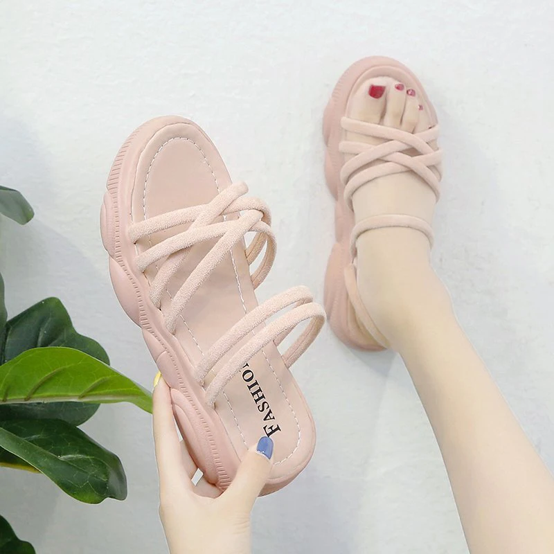 

Women Platform Slippers 2021 Fashion Outdoor Beach Slides Black Beige Pink Summer Shoes Women Slip On Casual Flat Sandals