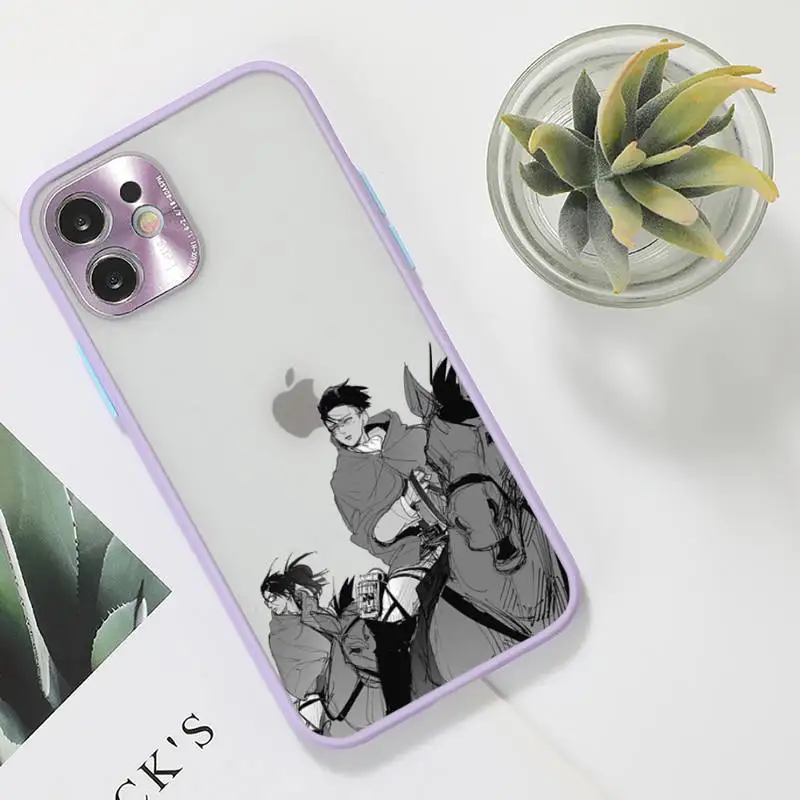 

Attack on titan anime Phone Case For iPhone 12 11 Mini Pro XR XS Max 7 8 Plus X Matte transparent Purple Back Cover