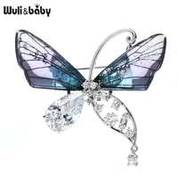 wulibaby czech rhinestone transparent butterfly brooches for women party office insect brooch pins