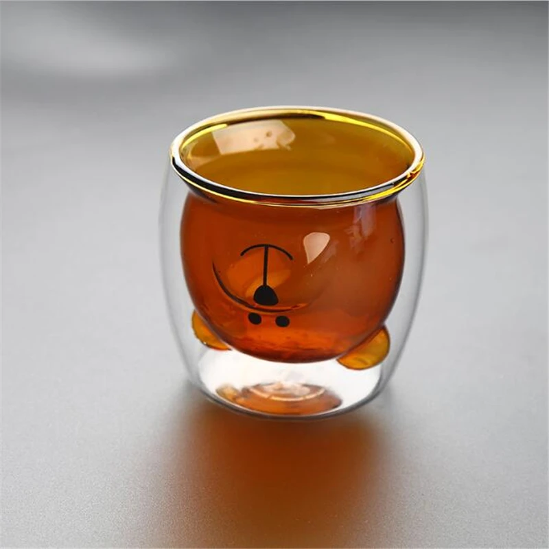 Стеклянная креативная прозрачная кружка с двойными стенками мультяшный медведь