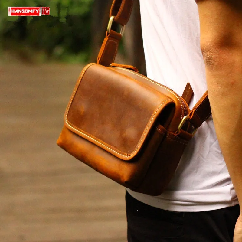 

Vintage Postman Leather Men's Small Bag Shoulder Messenger Bag Crossbody Bags Sports and Leisure Mini Handmade Leather Soft Men