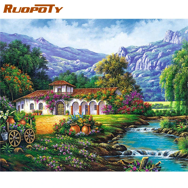 RUOPOTY Рамка Картина современное настенное Искусство Пейзаж акриловая краска по