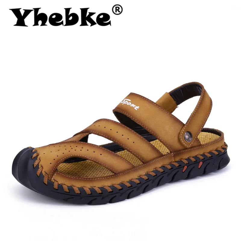 Летние мужские сандалии из натуральной кожи Yhebke ручной работы Классические для