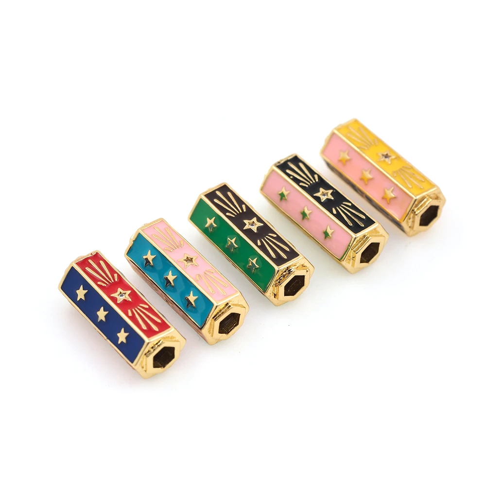 

Оптовая продажа, аксессуары, позолоченные медные эмалевые шестиугольные бусины для изготовления очаровательных браслетов Oewelry DIY