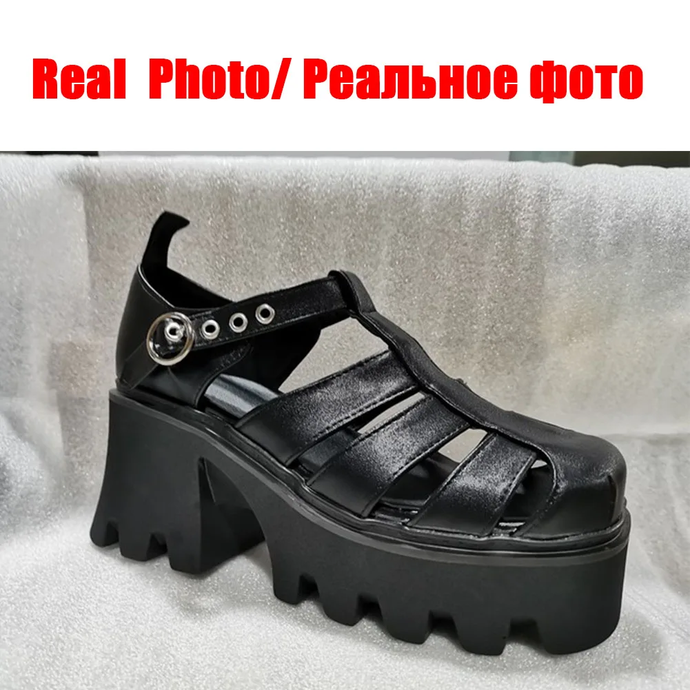 

BONJOMARISA Vintage Female Sandals Solid Buckle Platform Gladiator Sandals Women Thick Bottom High Heel Leisure Shoes Woman