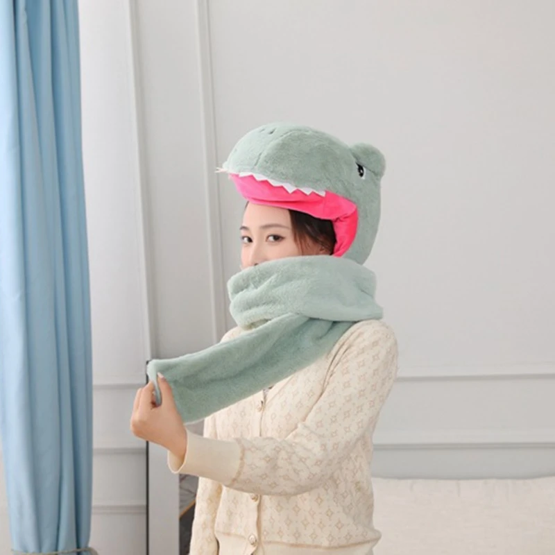 Novelty Cartoon Headgear Hat and Scarf Fashion Cute Dinosaur All-match for ​Kids Adults Boyfriend Girlfriend | Аксессуары для