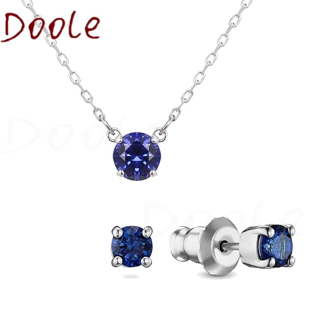 

Fashion Jewelry 2021 SWA High Quality Austrian Simple Dark Blue Round Crystal Necklace Set Romantic Gift for Women Necklace