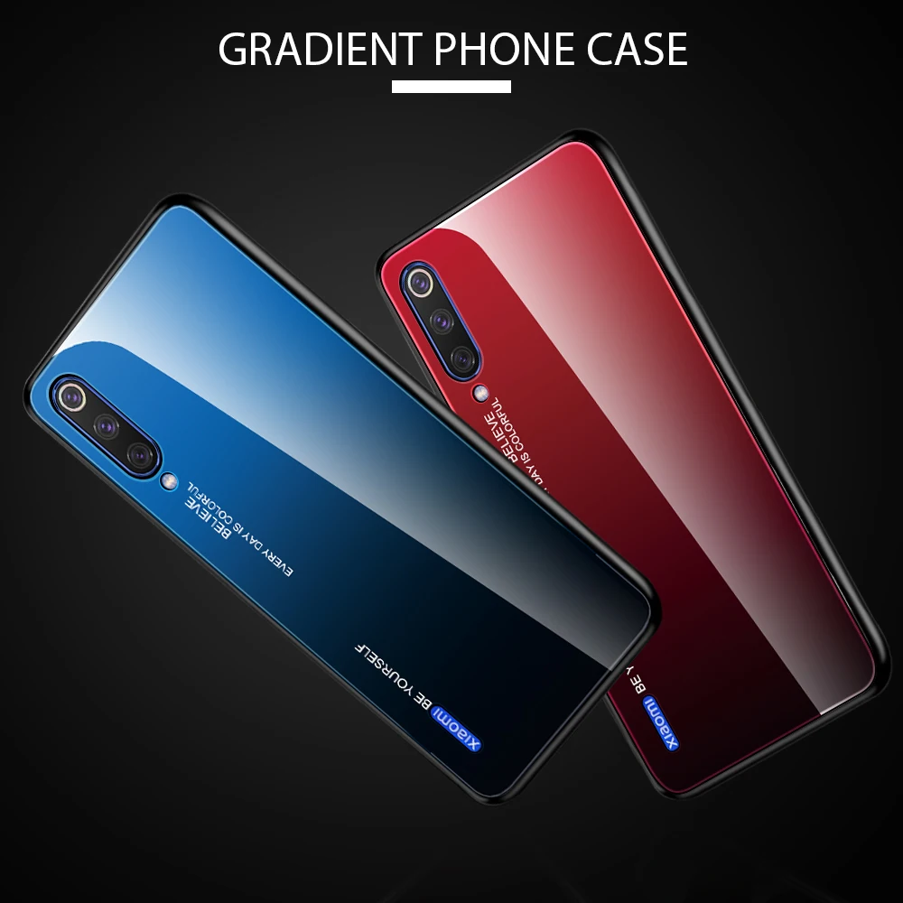 Чехол из закаленного стекла для Xiaomi Mi A3 Lite 9T RedMi 7A Note 7 8 K20 Pro цветной градиентный глянцевый чехол для Xiaomi RedMi Note 8