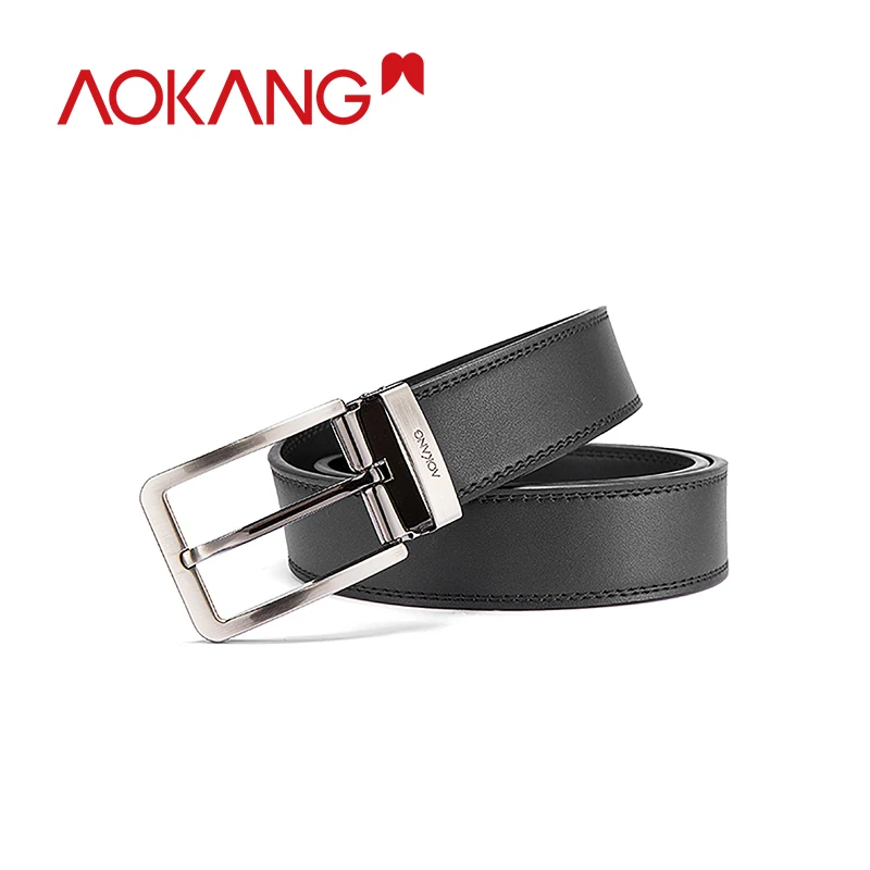 Мужской ремень из натуральной кожи AOKANG модный гладкий с металлической пряжкой 2019