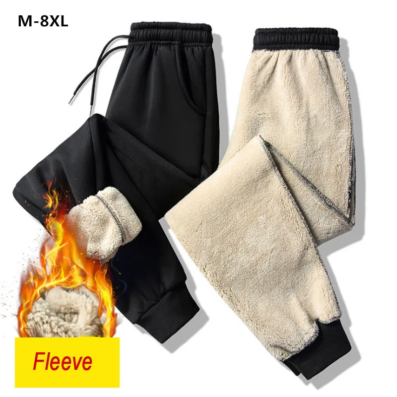 

Casual Plus Fleece Thick Men Pants Korean Fashion Street Plus Size 8XL Sport Jogger Ankle-Length Pants Warmer Outwear Vintage