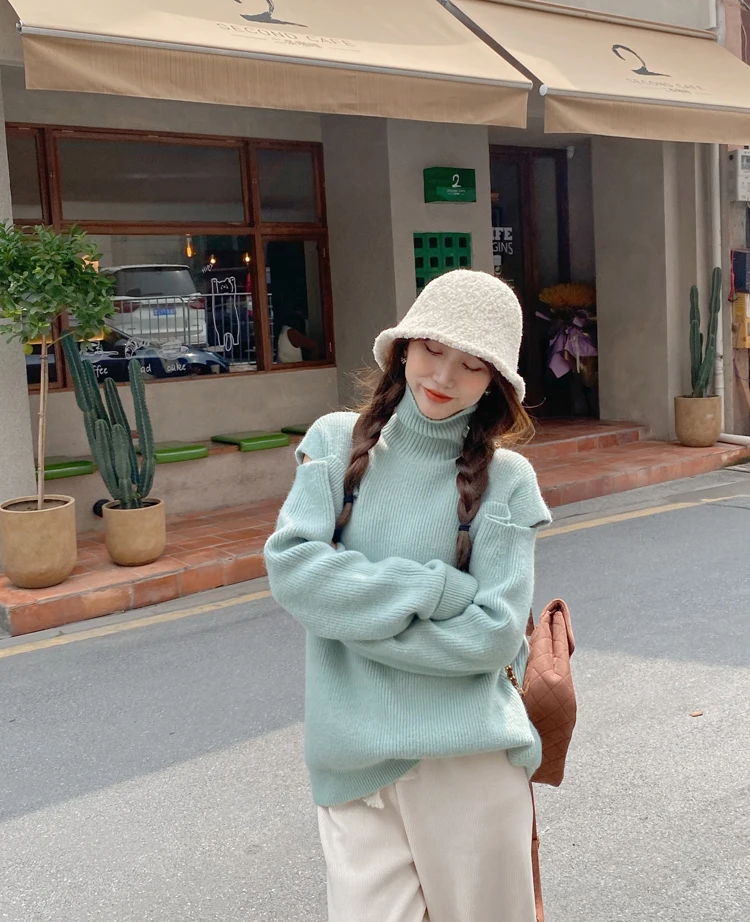 

Top women's short long-sleeved simple loose warm fashion hooded autumn and winter short coat ladies jade female high collar