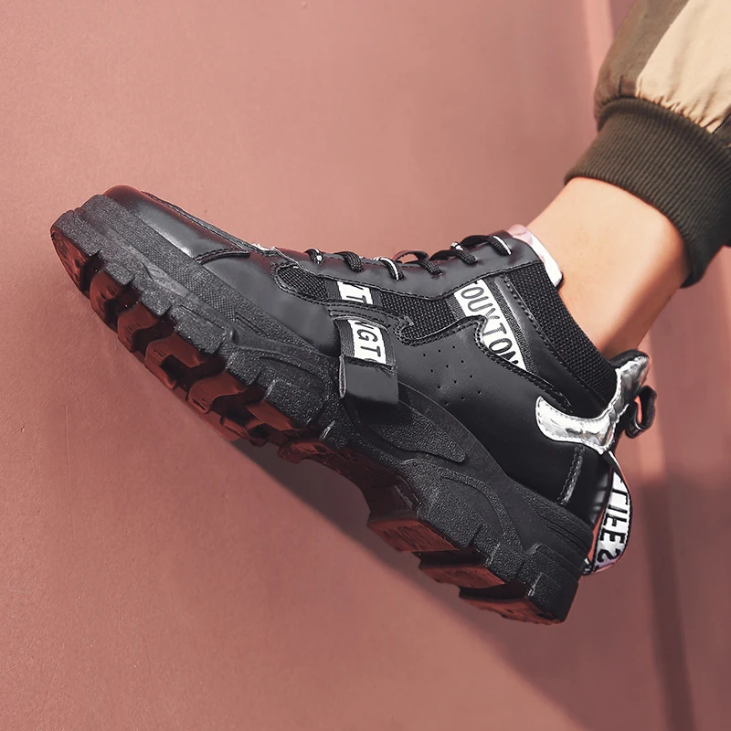 Для мужчин женские ботинки модные мужская толстая подошва ботильоны