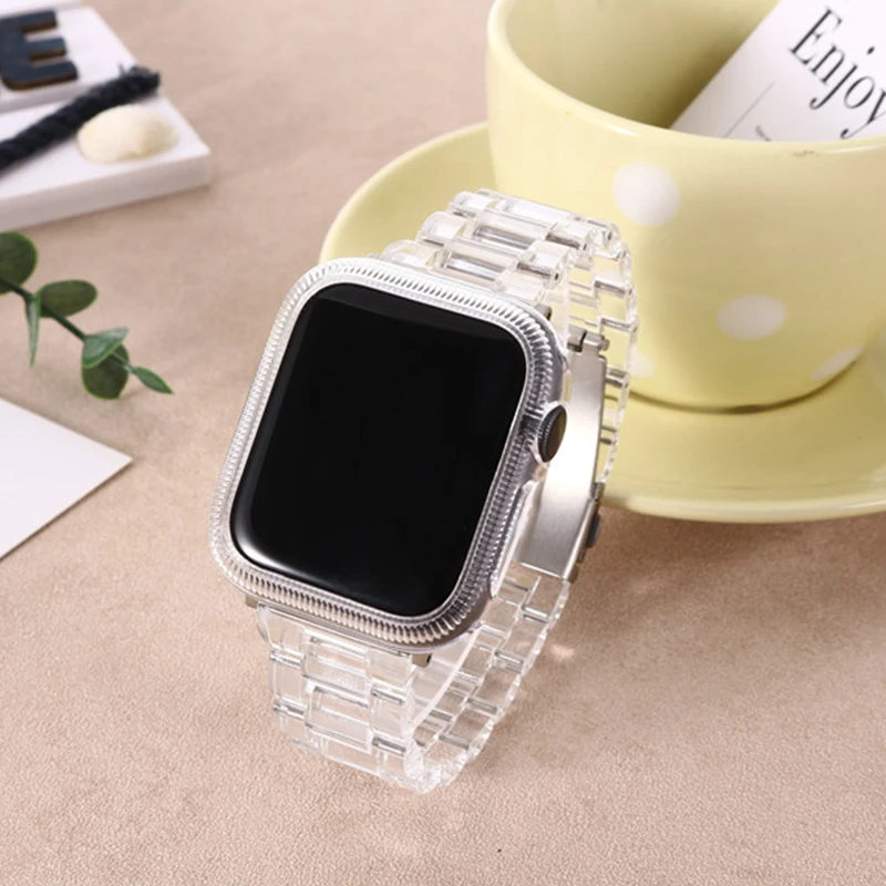 

Case + strap For Apple Watch 6 5 4 SE 44mm 40mm glacier band for iwatch 3 2 1 42mm 38mm Stylish transparent replacement strap