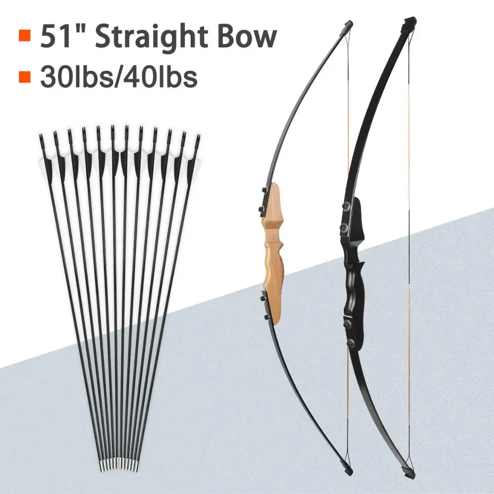 

30/40LBS Straight Bow Split 51 Inches Entry Bow With Arrows For Children Youth Archery Hunting Shooting Kids Bow
