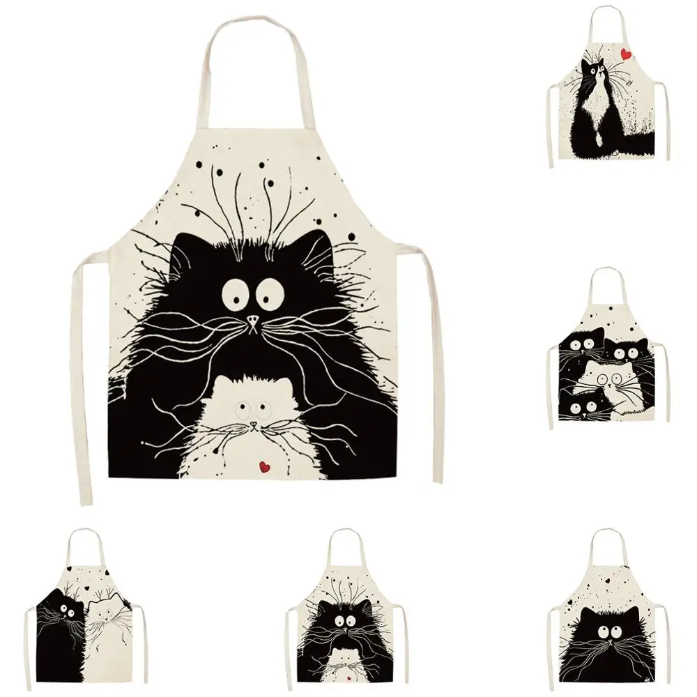 Фартук FYMX с милым черным котом мультяшный дизайн чистый без рукавов завязка