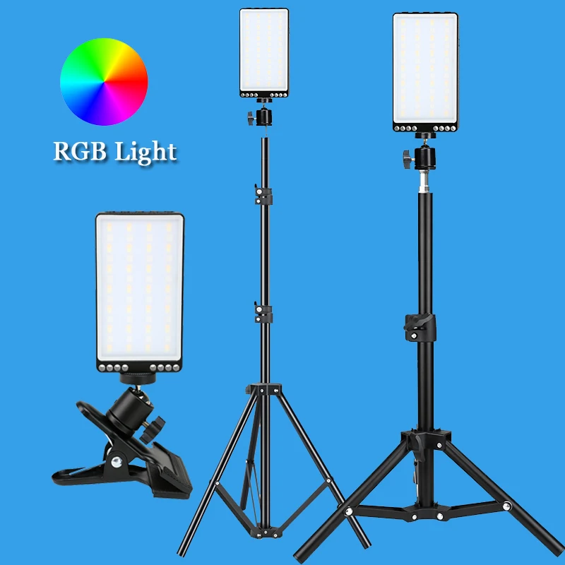 

Portable RGB Video Light Panel With Tripod Long Arm Holder Clip Rechargable Photography Lighting For Live Streaming Photo Studio