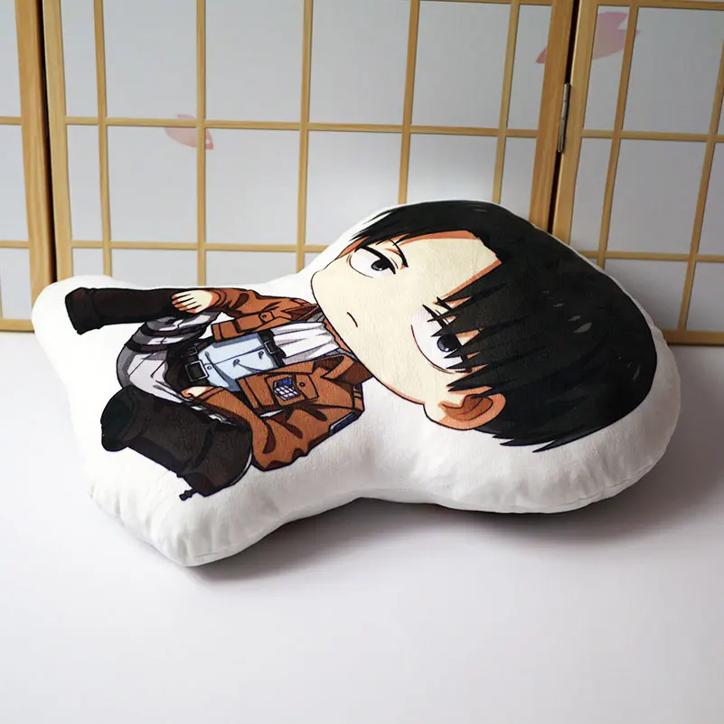 

Attack On Titan Throw Backrest Pillow Anime Levi Ackerman Short Plush Stuffed Doll Double Sided Pillowcase 48cm for Gift Home