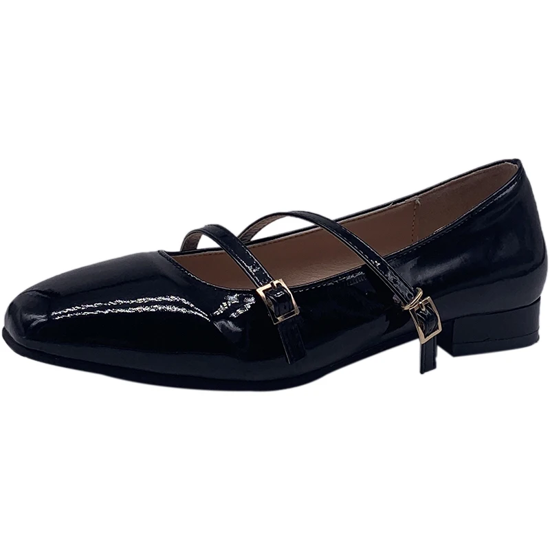 

Retro Square Toe Elegant Temperament Small Leather Shoes Spring And Summer New All-Match Shallow Mouth Ladies Single Shoes