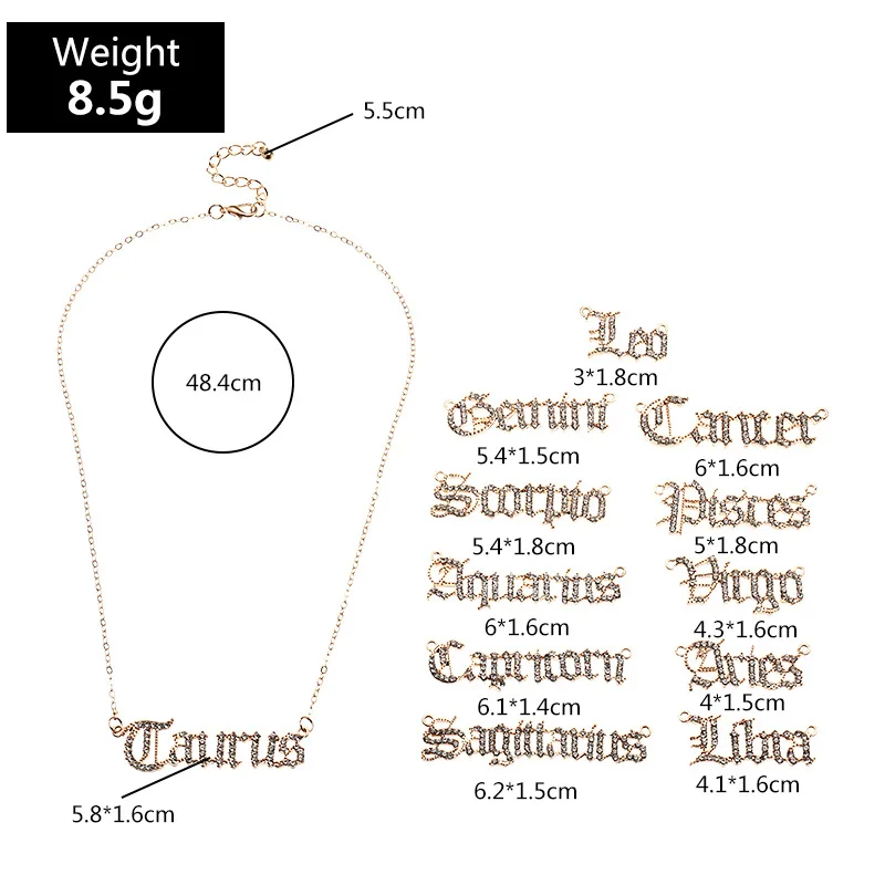 

Ins Simple English Letter Necklaces Womens Retro Zodiac Alphabet Twelve Constellation Rhinestone Necklaces Jewelry For Girls