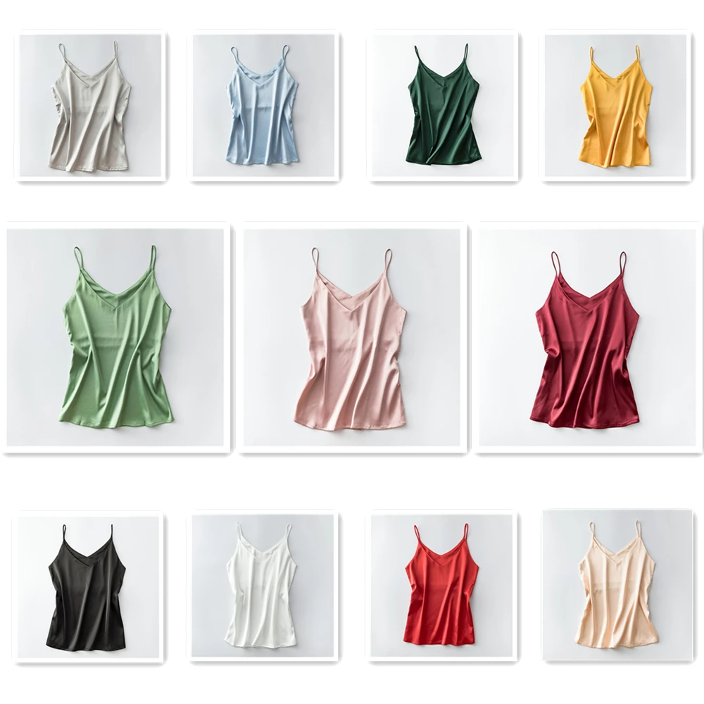 

senarickey Top woman sexy top Spaghetti Strap Top Women Halter V Neck Sleeveless Tank Tops Satin Silk Women'S Summer Camisole