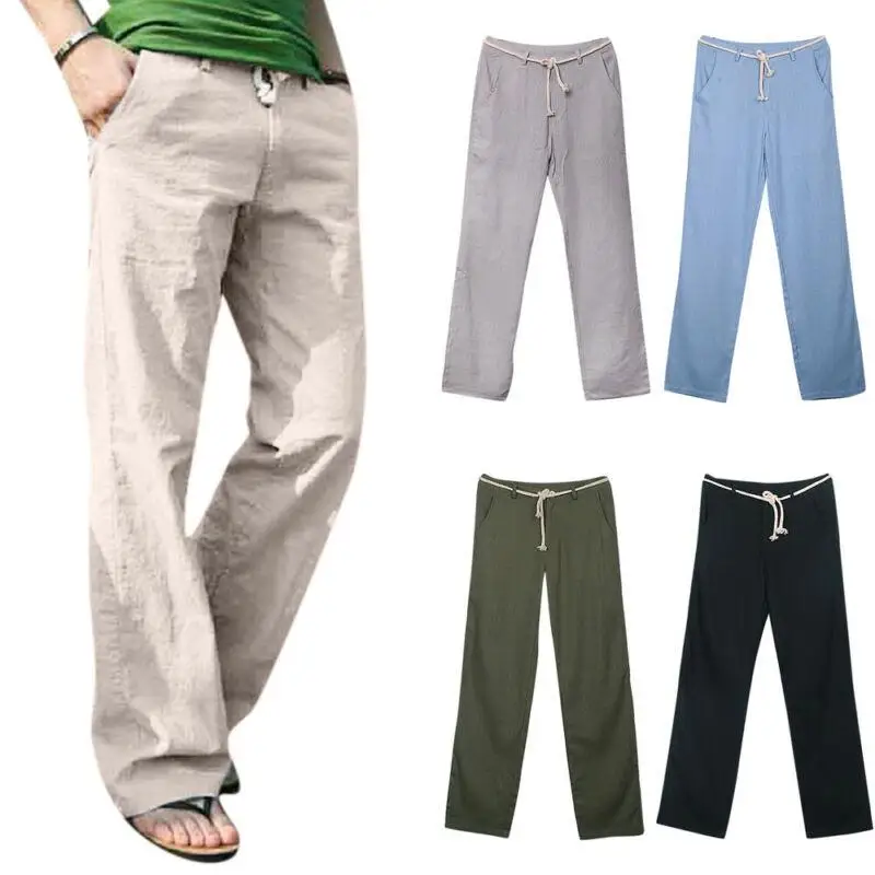 

Men Clothing Summer Men Pants Drawstring Daily Casual Pants Men Solid Color Loose Trousers Straight Men Pants