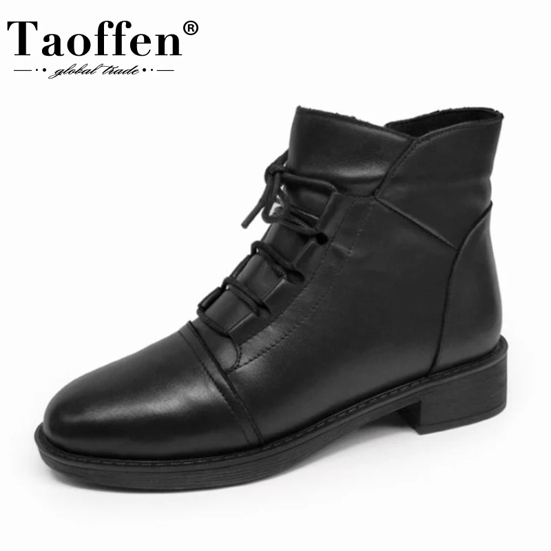 

Женские офисные повседневные ботильоны Taoffen, теплые полусапожки размеров 34-41 из натуральной кожи с перекрестными ремешками и застежкой-мол...