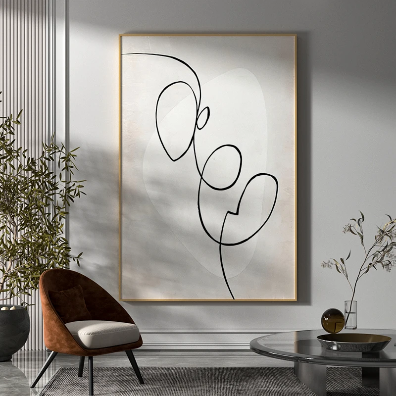 

Hand Painted Beige Abstract Painting On Canvas Large Wall Art Minimalist Wall Painting Interesting Line Art Modern Home Decor