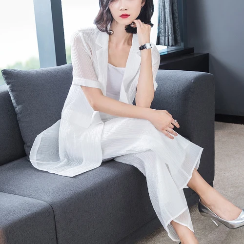 

White 2 Piece Office Set Women Wide Leg Pants Office Lady Luxury 2 Piece Set Women Women Two Piece Outfits Woman Suit