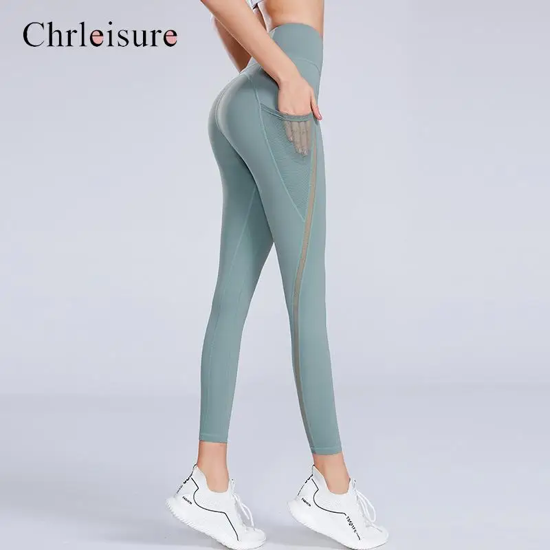 

Женские леггинсы с карманами CHRLEISURE, эластичные повседневные леггинсы для фитнеса с высокой талией, для контроля живота и бедер