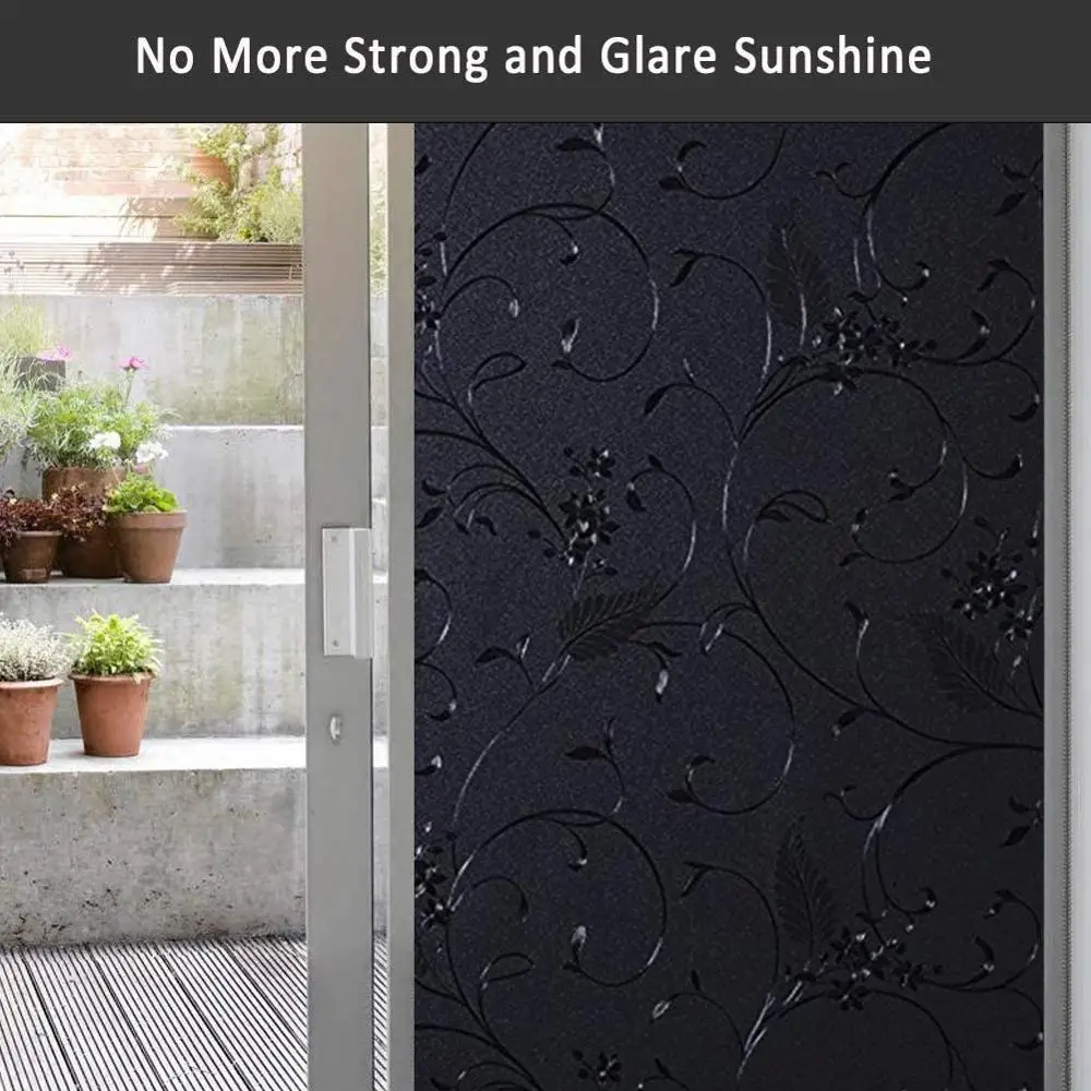 

Wheat Flowers Total Blackout Privacy Window Film 100% Light Blocking Glass Door Film Room Darkening Sleep Window Sticker