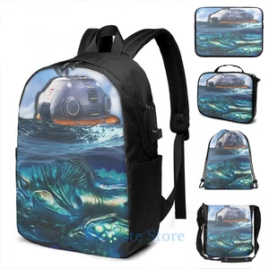 Забавный графический принт, Copie de subnautica(2), рюкзак с USB-зарядкой, мужские школьные сумки, женская сумка, дорожная сумка для ноутбука