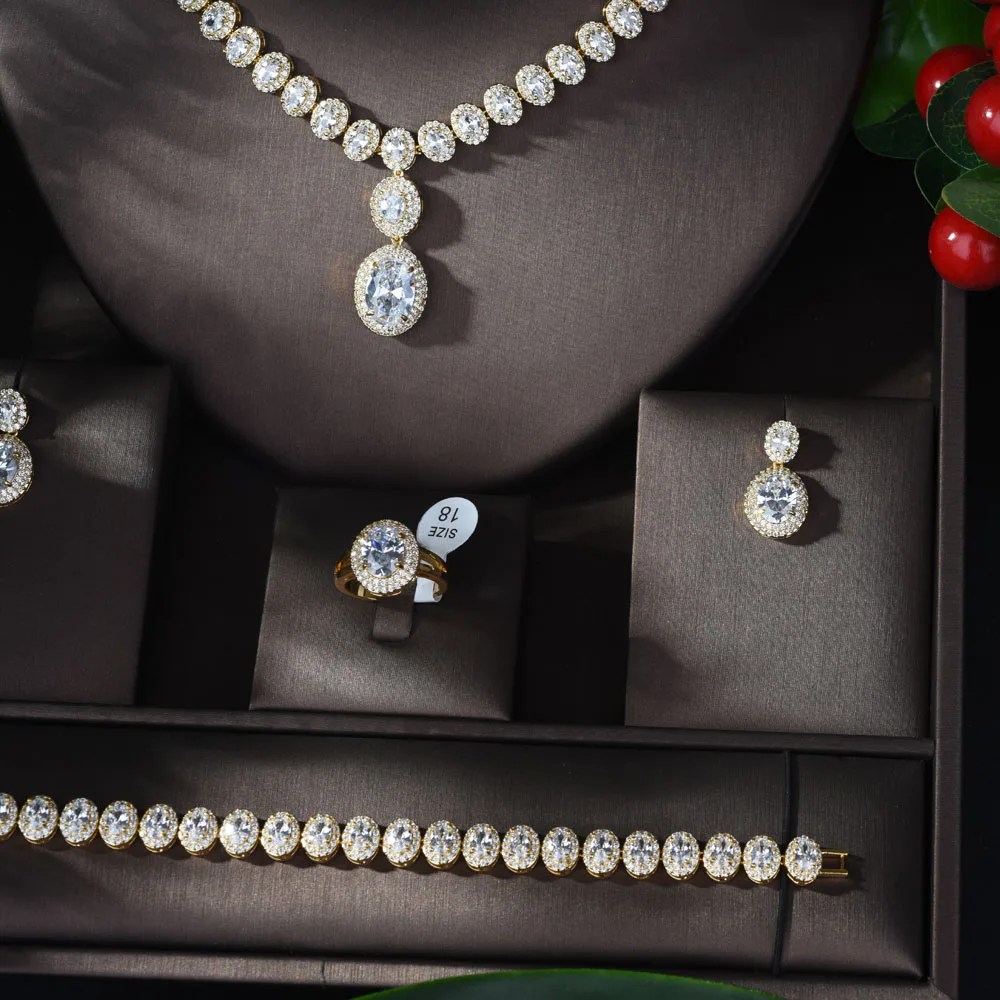 HIBRIDE Свадебные Ювелирные наборы для женщин из блестящего кубического циркония